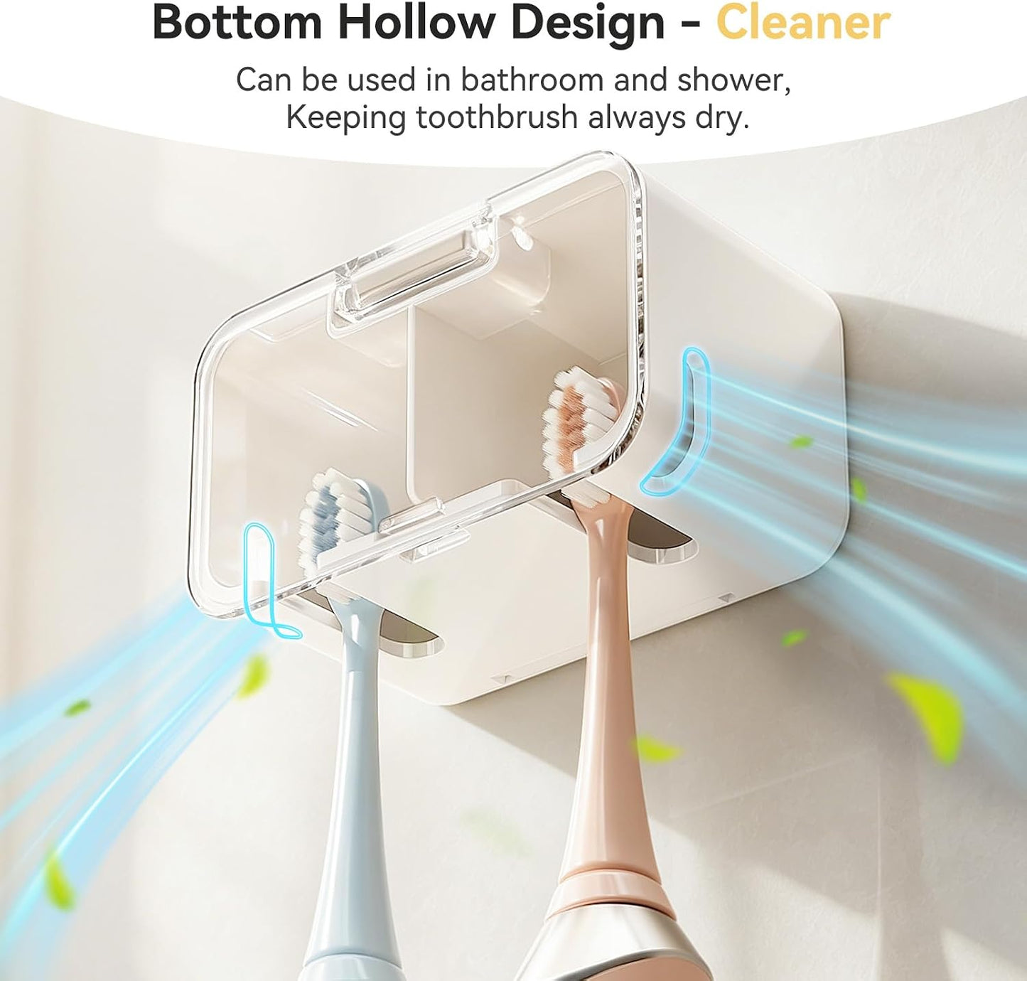 MOPMS Toothbrush Holders for Bathrooms【2 Slot Independent Compartment Design】 2PCS Electric Toothbrush Holder Wall Mounted for Shower, Toothbrush Dispenser Storage Organizer with Cover for Family
