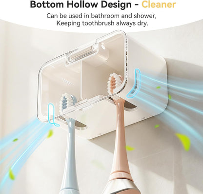 MOPMS Toothbrush Holders for Bathrooms【2 Slot Independent Compartment Design】 2PCS Electric Toothbrush Holder Wall Mounted for Shower, Toothbrush Dispenser Storage Organizer with Cover for Family