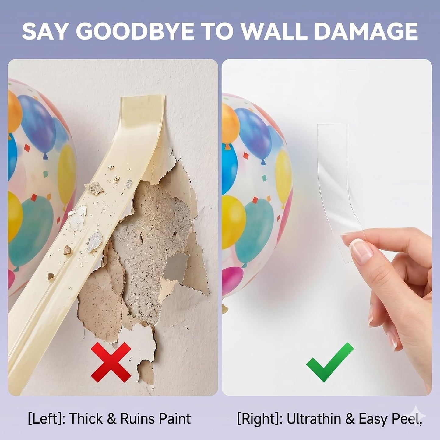 Thin Double Sided Tape, 7 Rolls Clear Nano Tape Kit in Multi-Sizes | Removable & Damage Free Wall Adhesive for Posters, Room Decor, Balloon Arch and Crafts, Washable Traceless Mounting Tape