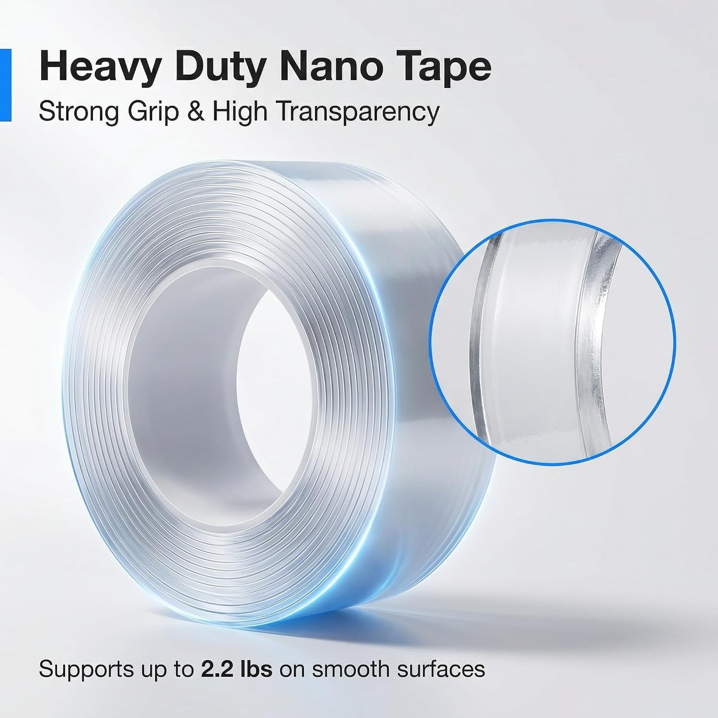 Heavy Duty Double Sided Nano Tape, 1.18 x 160 Inch Removable Washable Mounting Tape, Traceless Clear Strips for Picture Hanging, Home Storage
