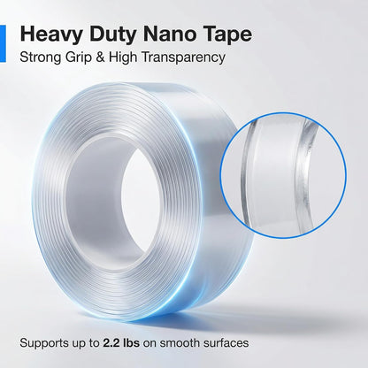 Heavy Duty Double Sided Nano Tape, 1.18 x 160 Inch Removable Washable Mounting Tape, Traceless Clear Strips for Picture Hanging, Home Storage