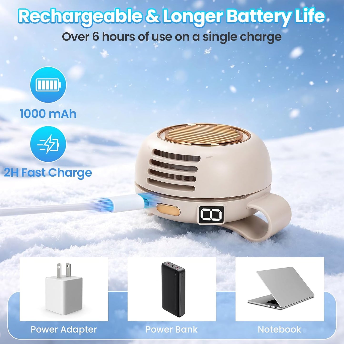 Portable Silent Mini Bladeless Fan Clip On, Adjustable 5 Speeds 360° Rotatable Clip on Fan for Shirt & Waist, USB Rechargeable Small Whirlwind Fans, For Outdoor & Travel & Office (White)