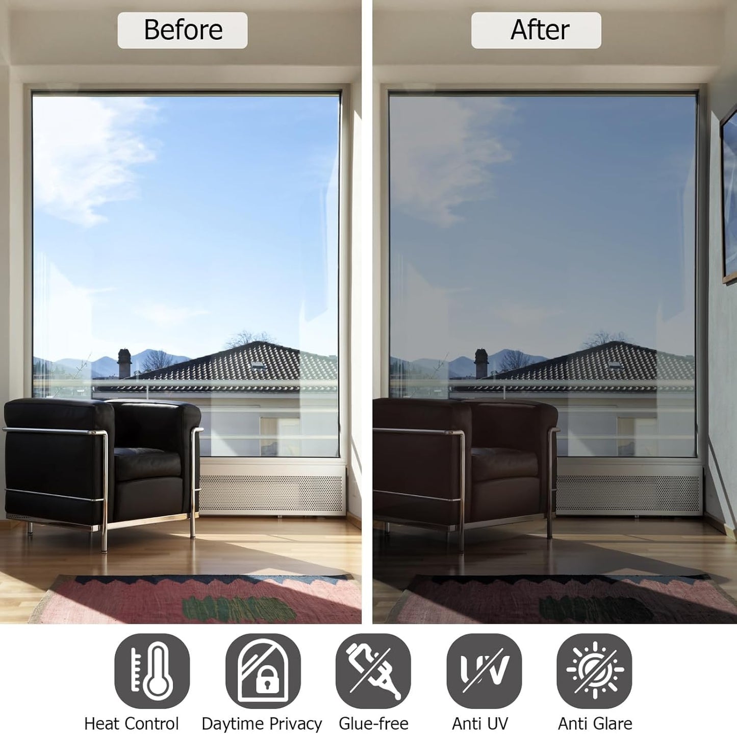 HIDBEA Frosted Window Privacy Film - Non Adhesive Static Cling Glass Stickers Sun UV Blocking Heat Control Door Covering Decals for Home Office, 23.6 x 78.7 Inch