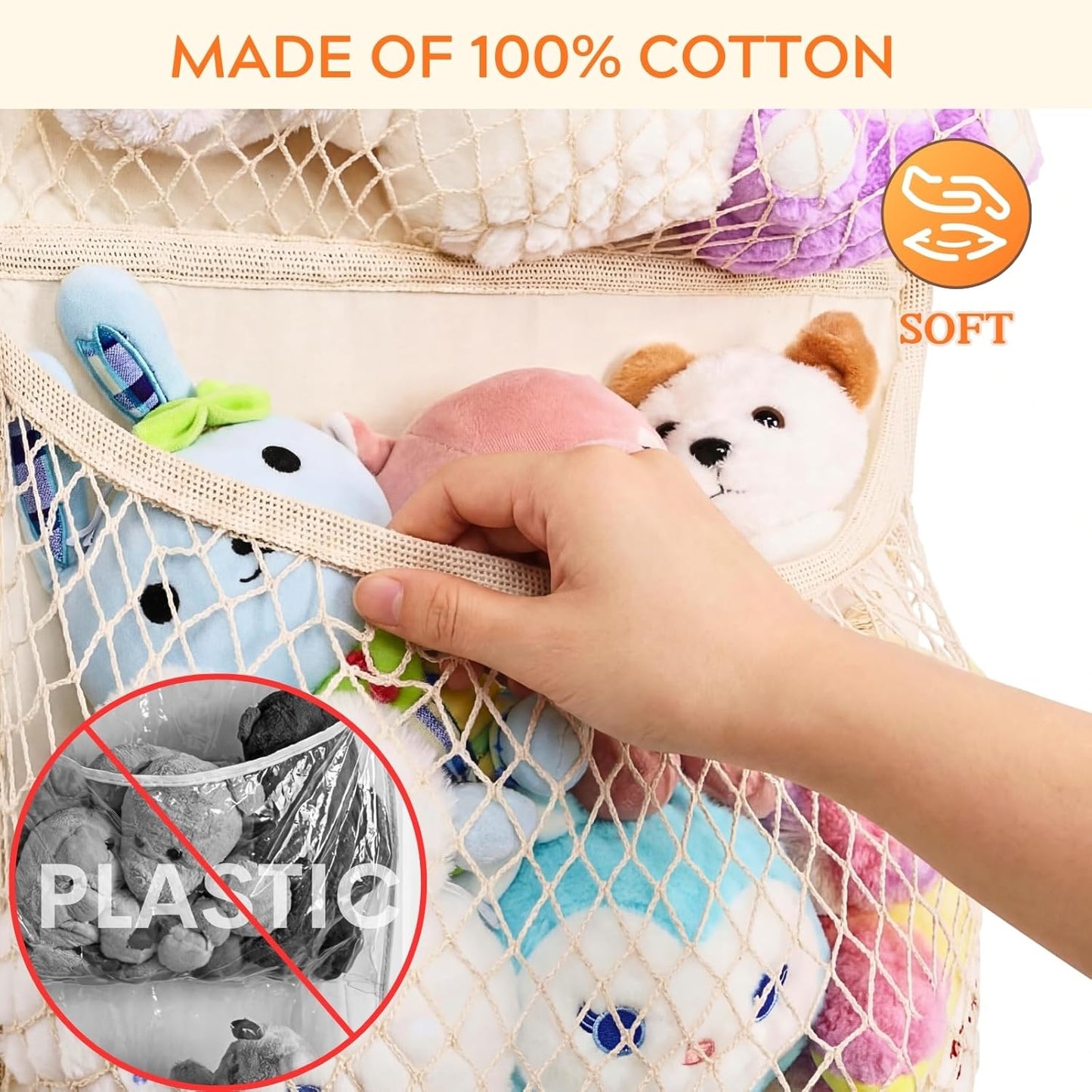 Ofiray-home Cotton Over The Door Stuffed Animal Storage | Toy Organizer for Storage Plush Toys, Stuffed Animal Holder with 4 Large Pockets, Hanging Door Organizer for Nursery