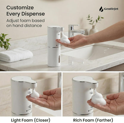 GentleJet JetFoam Automatic Foam Soap Dispenser – Touchless Sensor, USB-C Rechargeable, Adjustable Output, IPX5 Waterproof, 300 ml, Bathroom & Kitchen Countertop