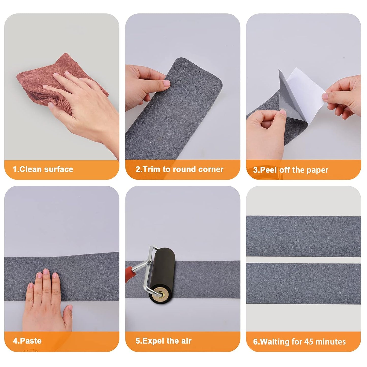 Qingluan Anti Slip Tape, Grip Tape for Stairs Indoor Waterproof, Rubber Grip Tape for Tubs, Stairs, Boats (Grey, 2 Inch x 33 Feet)