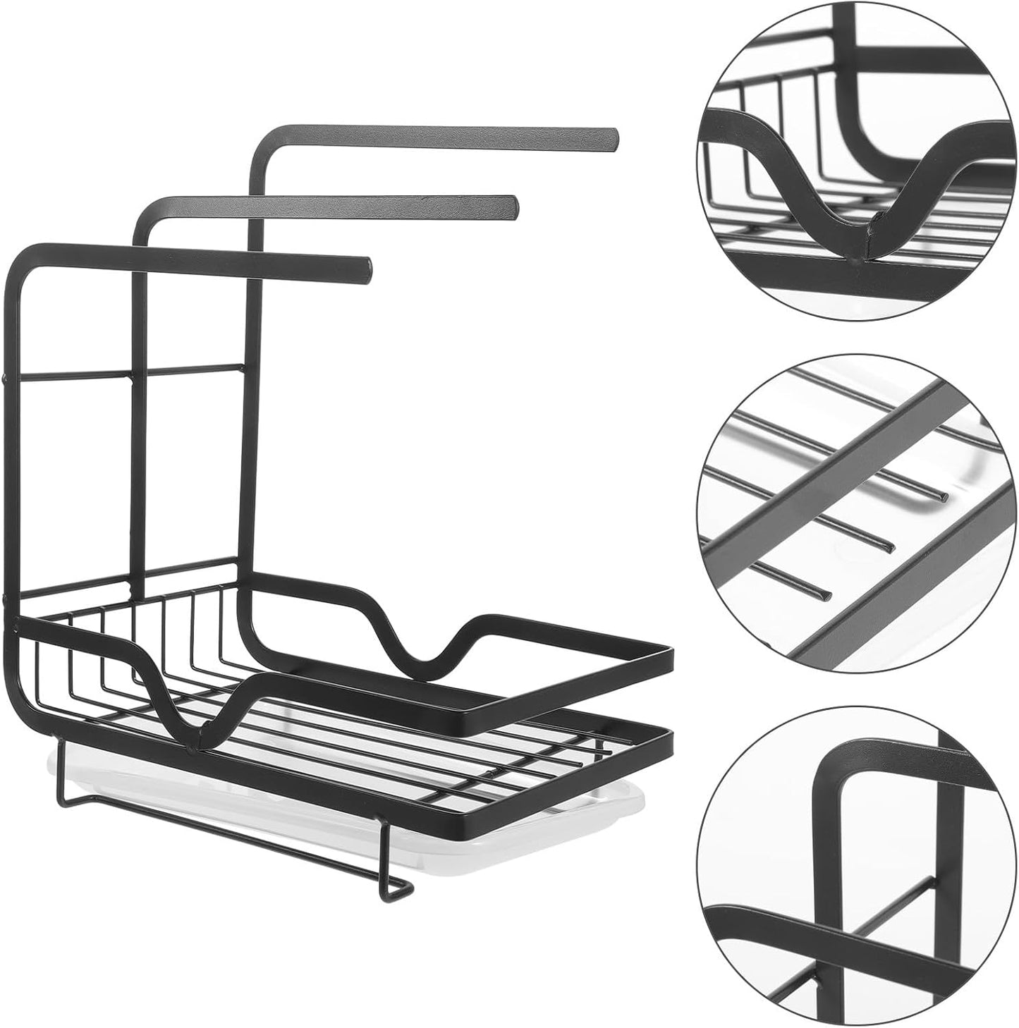 Multifunctional Dishcloth Drying Rack with Sink Sponge Holder, Black Metal Wall-mounted Kitchen Storage Organizer for Household Cleaning Tools and Dish Towels