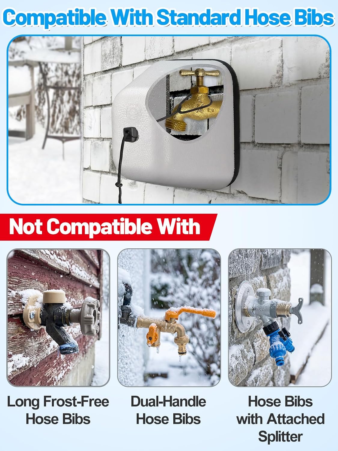 Outdoor Faucet Covers for Winter, Easy to Install Insulated Foam Protector Against Freeze for Outside Faucet Water Spigot Garden Hose Bib, Resuable, 2 Pcs
