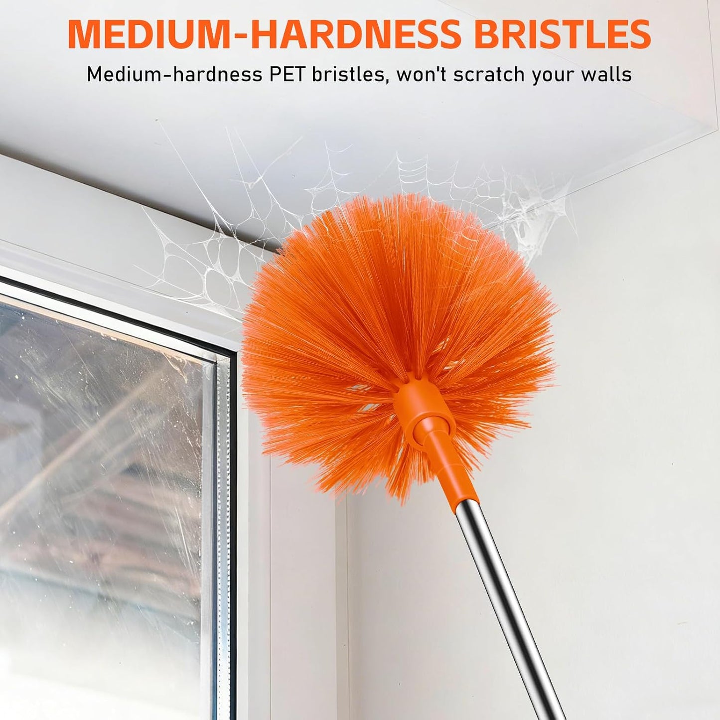 SetSail Cobweb Duster with Extension Pole, Retractable Dusters for Cobweb Cleaning 90-inch Long Handle Ceiling Fan Spider Web Brush for Outdoor Indoor High Ceilings