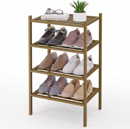 Smiry Bamboo Shoe Rack, 3 Tier Free Standing Wooden Shoe Organizer, Stackable Wood Shoe Storage Shelf for Closet, Entryway, 5 Horizontal Slats, 26.8"x11"x18.3", Natural