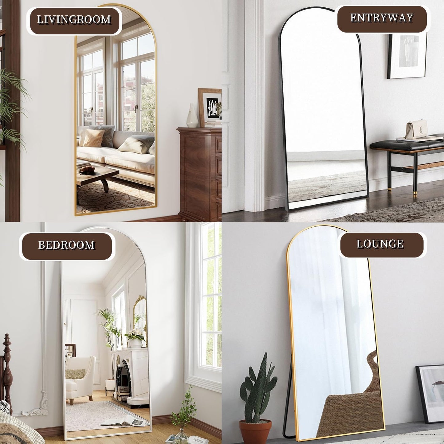 OGCAU Floor Full Length Mirror, 56"x20" Arched Full Body Mirror, Hanging or Leaning, Standing, Wall Mounted with Aluminum Frame for Bedroom Living Room, White