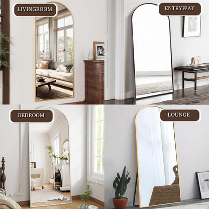 OGCAU Floor Full Length Mirror, 56"x20" Arched Full Body Mirror, Hanging or Leaning, Standing, Wall Mounted with Aluminum Frame for Bedroom Living Room, White