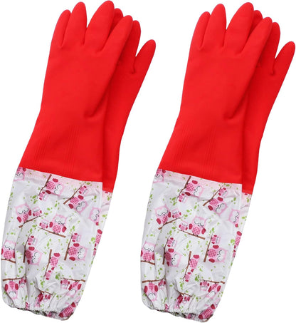 Myungjin Fleece-lined, Long Cuff, Reusable Waterproof Household Dishwashing Non-Slip Cleaning Rubber Gloves (1)