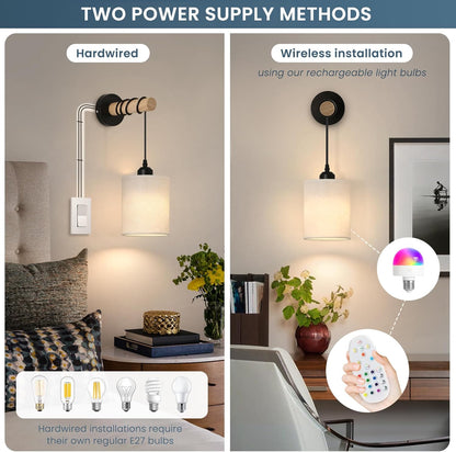 Battery Operated Wall Sconces Set of 2,Wireless Wall Sconce with Remote Control,Rechargeable wall Lights with 15 Color Changing,Dimmable Modern Wall Lamp for Bedroom Living Room Hallway