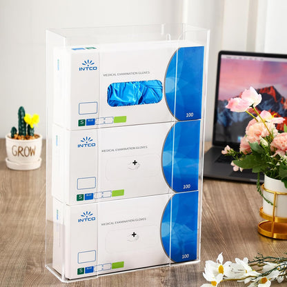 Soaoo 4 Pcs Acrylic Glove Box Holder Dispenser Glove Holder for Wall Mount Clear Acrylic Glove Rack Wall Floating Glove Box Organizer for Medical Latex Rubber Disposable Glove Boxes (Single,5.3'' H)