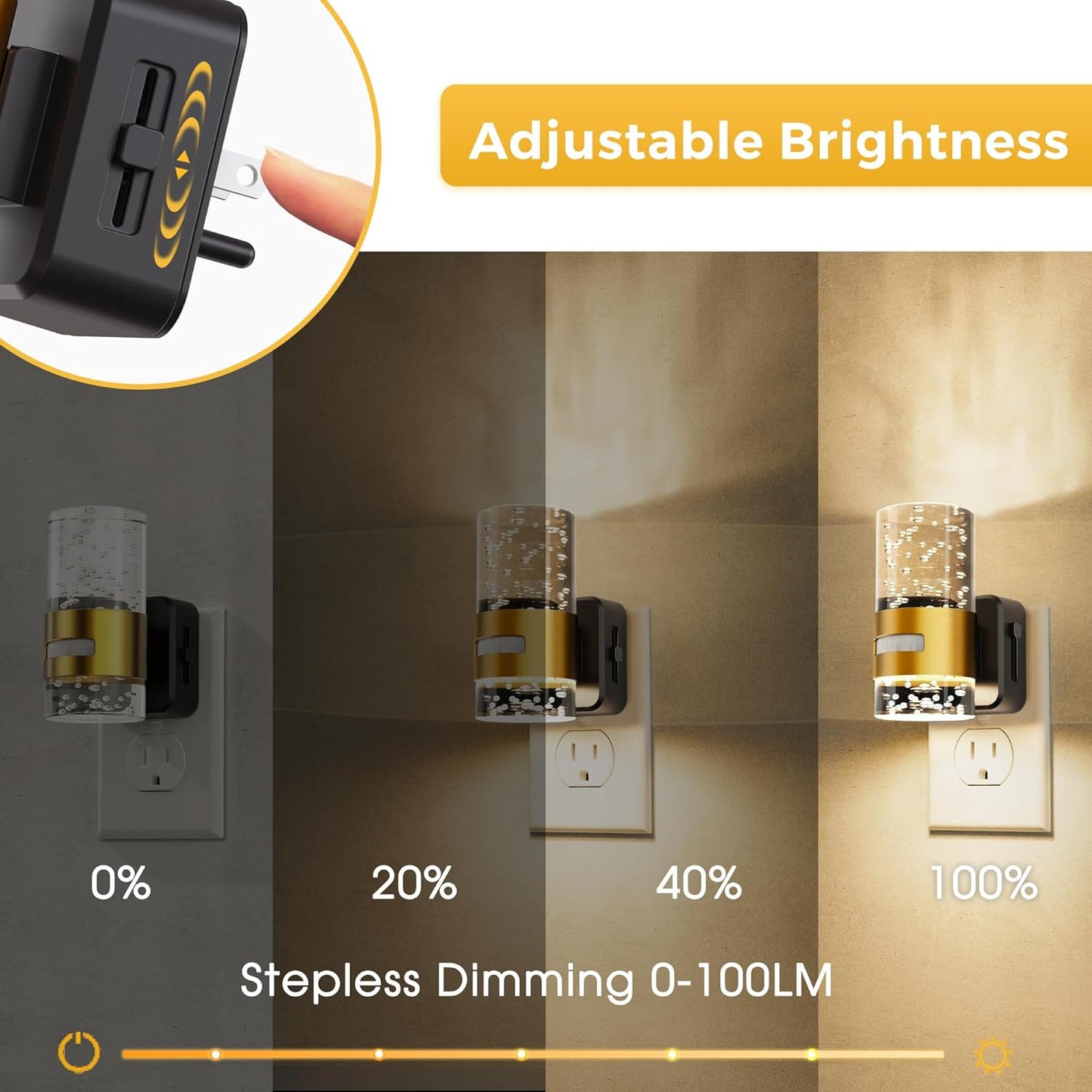 L LOHAS LED Motion Sensor Night Light,Dimmable Night Lights Plug into Wall, 2 Pack Acrylic Nightlight with 0-100 LM Adjustable Brightness, 3000K Plug in Night Light for Bathroom Hallway