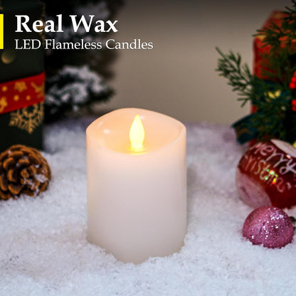 3"x4" Flickering Flameless Battery Candles with Timer, White Realistic LED Pillar Candles, Set of 2 Large Remote-Operated Candles for Home Indoor/Outdoor & Holiday Decor