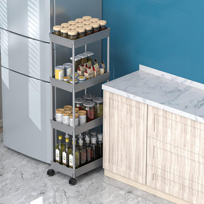 Sooyee 3 Tier Rolling Cart with Wheels, Slim Storage Cart, Under Desk Narrow Rolling Utility Cart Storage Organizer for Office Bathroom Kitchen Laundry Room Narrow Places, White, Plastic and Metal