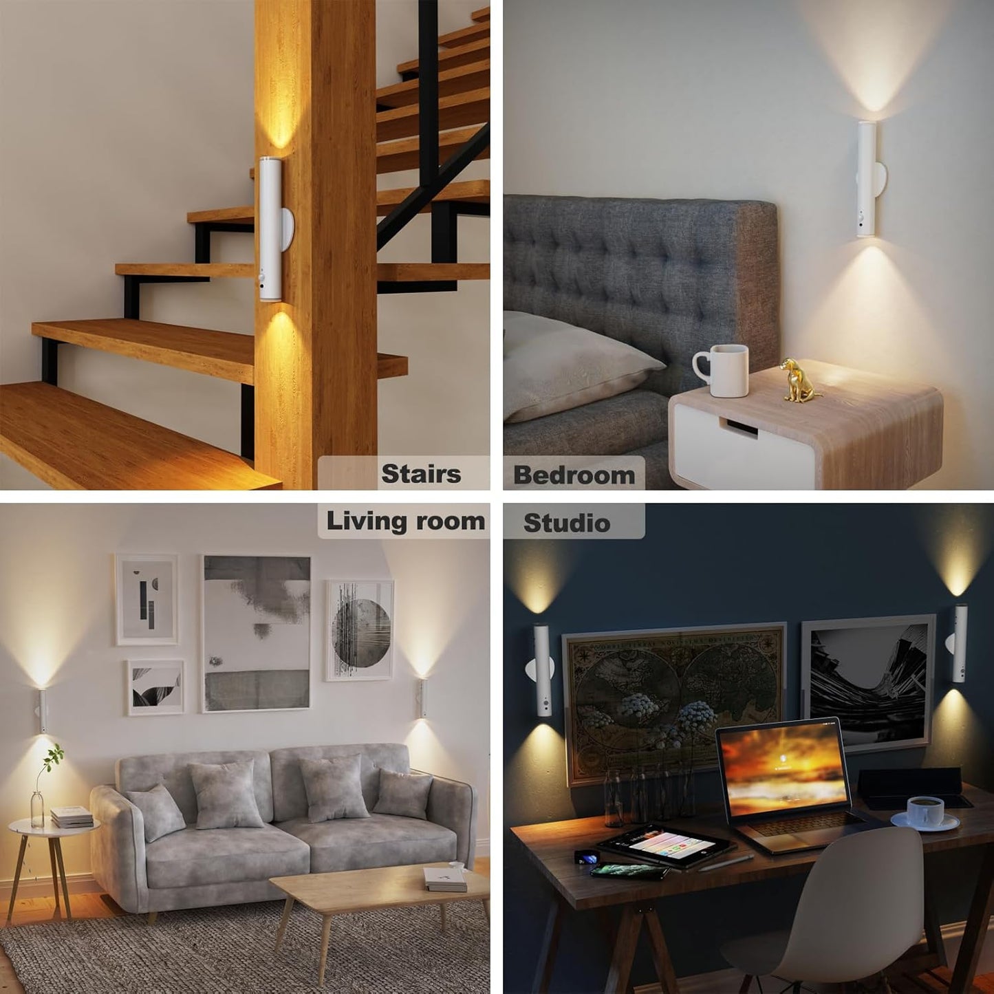 LYTARA Battery Operated Wall Sconce Set of Two, Rechargeable Wall Lights with Motion Sensor, Remote Control, Dimmable Metal Magnetic Wall Lamp for Decor, Bedroom, Night Light (Black, 2 Pcs)