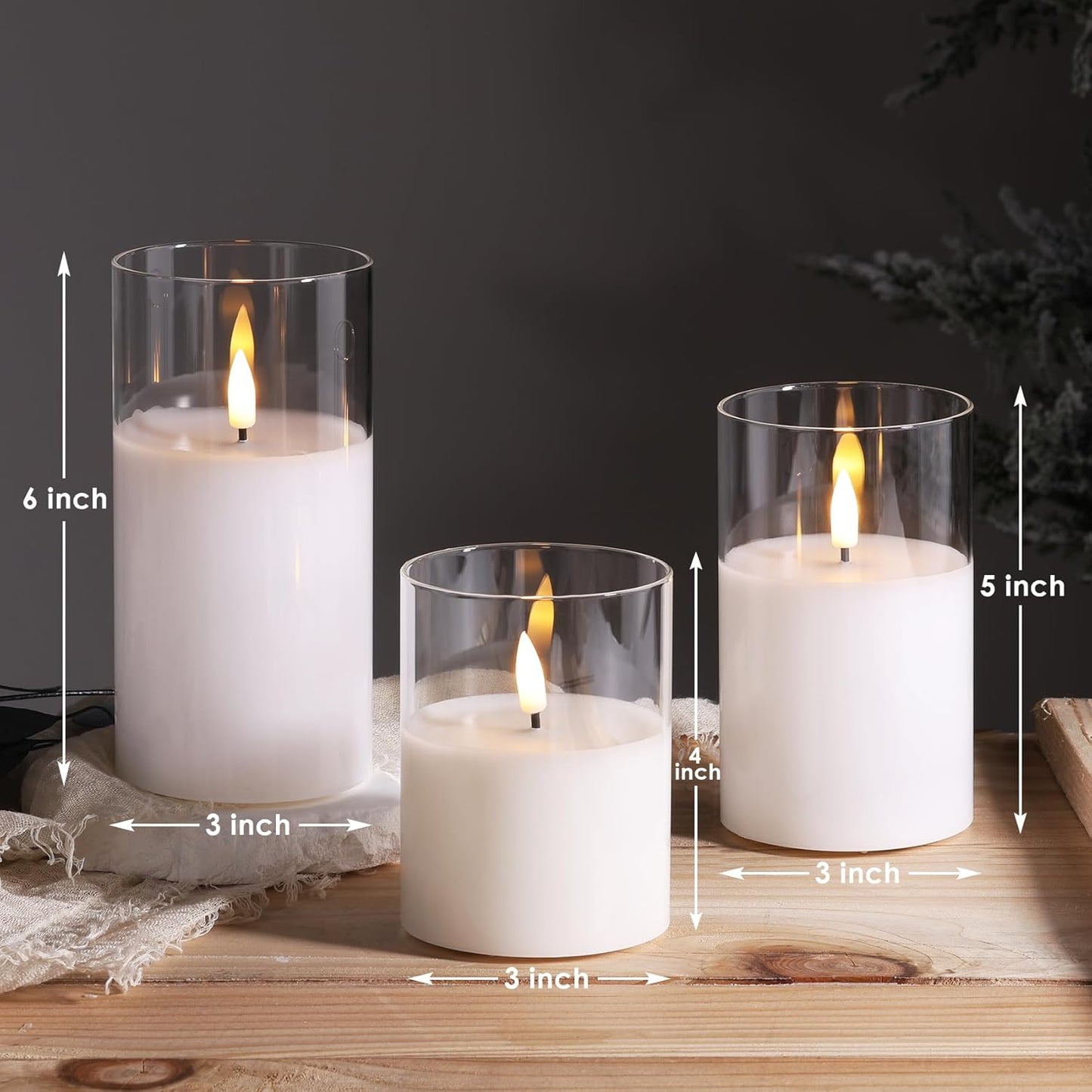 Eywamage Gold Glass Flameless Pillar Candles with Remote, Flickering Christmas LED Candles Battery Operated Set of 3