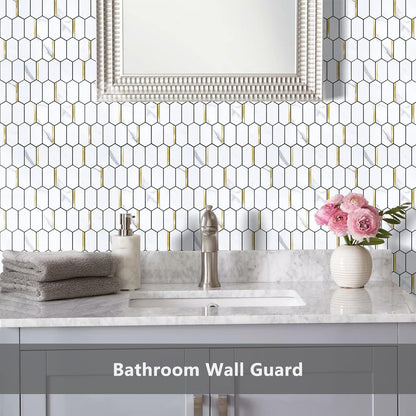 Vamos Tile Long Hexagon Peel and Stick Backsplash Tile - 10 Sheets Stick on Backsplash for Kitchen and Bathroom 12.4 x 12 Inch Glossy Wood Grain PVC Self Adhesive Mosaic Wall Tiles