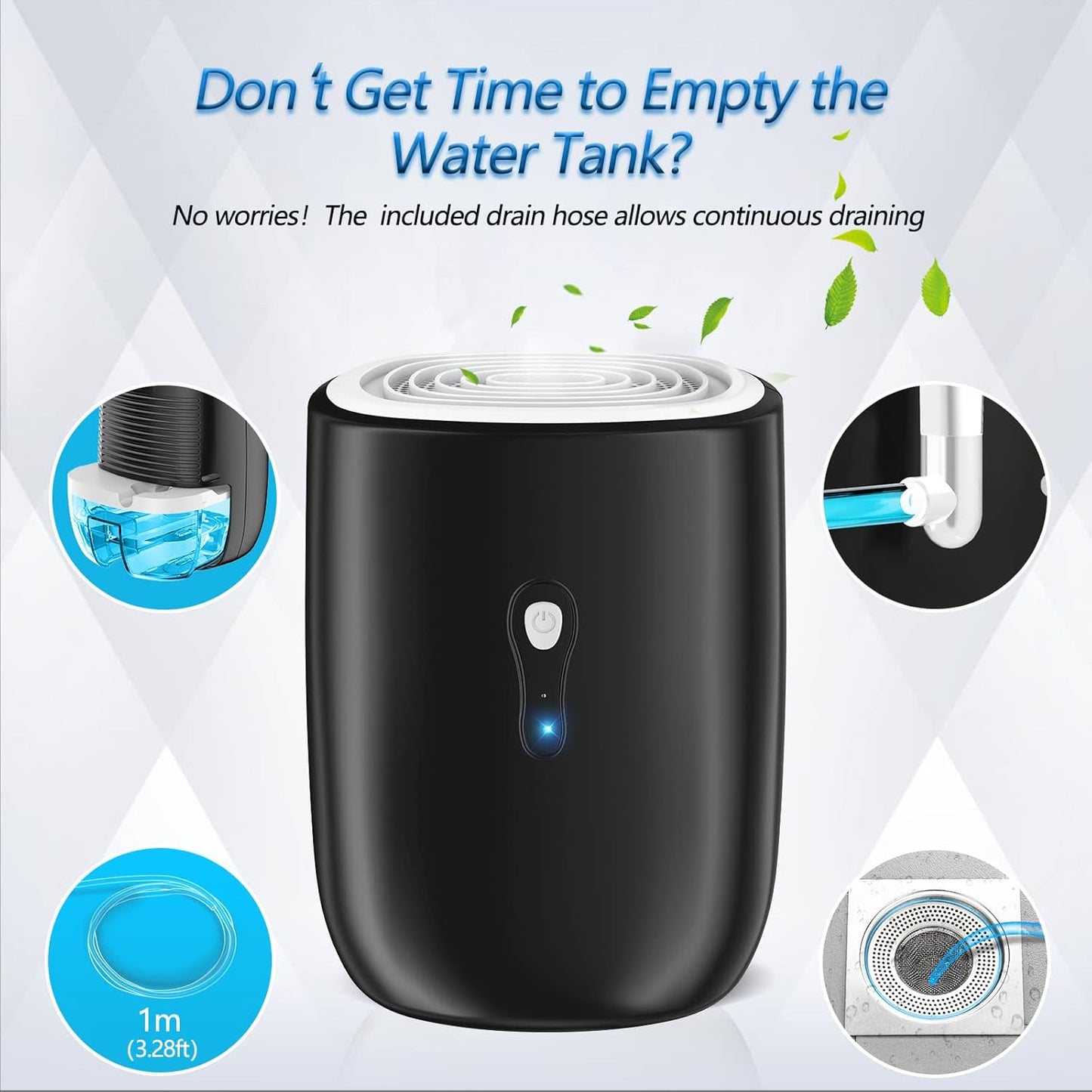 Dehumidifiers for Home 27oz(800ml) Small Auto Shut off Dehumidifiers with Drain Hose,Portable Ultra Quiet Mini Dehumidifier Effective for Bathroom, Basement, Garage, RV, Gun Safe, Closet