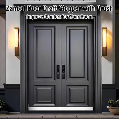 Door Draft Stopper with Brush,Under Door Draft Stoppers,Self Adhesive Draft Stopper for Bottom of Door,Silicone Weather Stripping,Door Sweep for Bottom of Door (Black, 39 Inch*1pack)