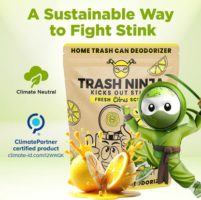 Trash Ninja Trash Odor Eliminator – Long-Lasting Citrus Scent Deodorizer with Activated Charcoal, Stick-On Freshener for Garbage Can, Fridge, Bathroom, Kitchen, and Diaper Pail Odors