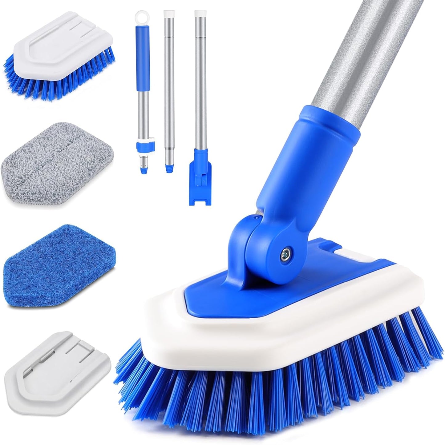Lalafancy Bathtub Cleaning Brush Long Handle, Shower Bathroom Brush Scrubber with 3 Different Function Scrub Brush Attachments Head for Scrubing Bathroom Floors, Tubs, Tiles, and Kitchen Walls