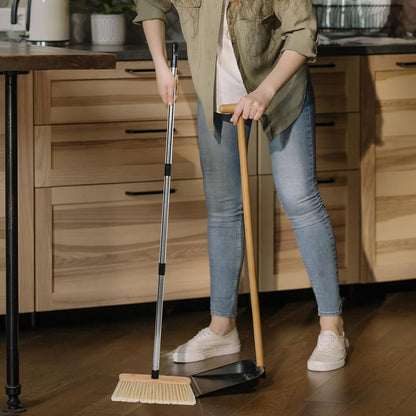 Didiseaon 1 Set Garden Broom: Heavy Duty Outdoor Bamboo Broom with Stainless Steel Handle - Hard Bristle Sweeping Brush for Garden Patio Garage Hardwood Floors Cleaning