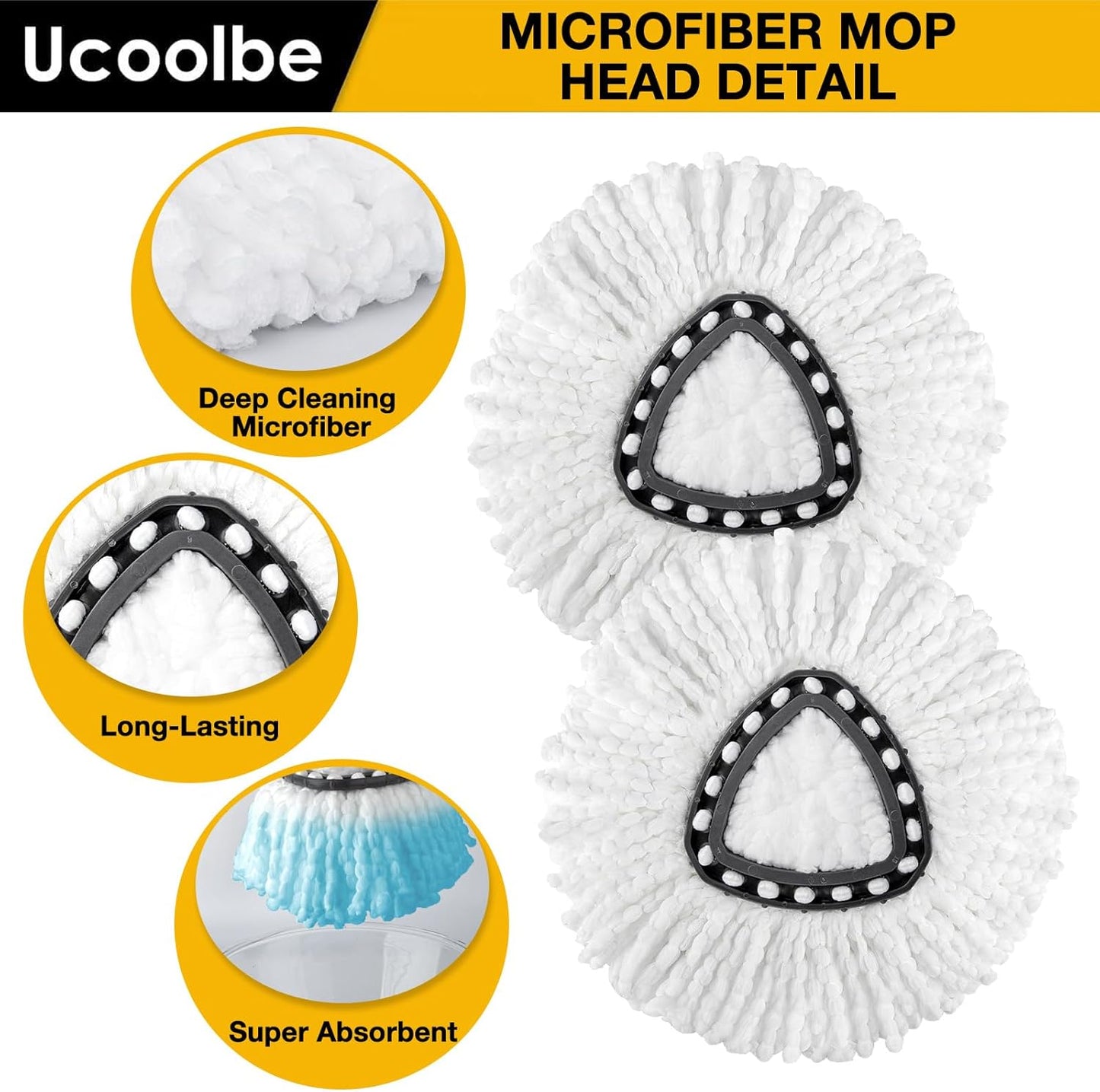 Spin Mop Replacement Head for O Cedar 2 Tank RinseClean, 4 Microfiber mop Refill, 1 Scrub Brush, 1 Mop Stick, 1 Mops Base, Deep Cleaning, 30" to 58" Mop Handle Replacement
