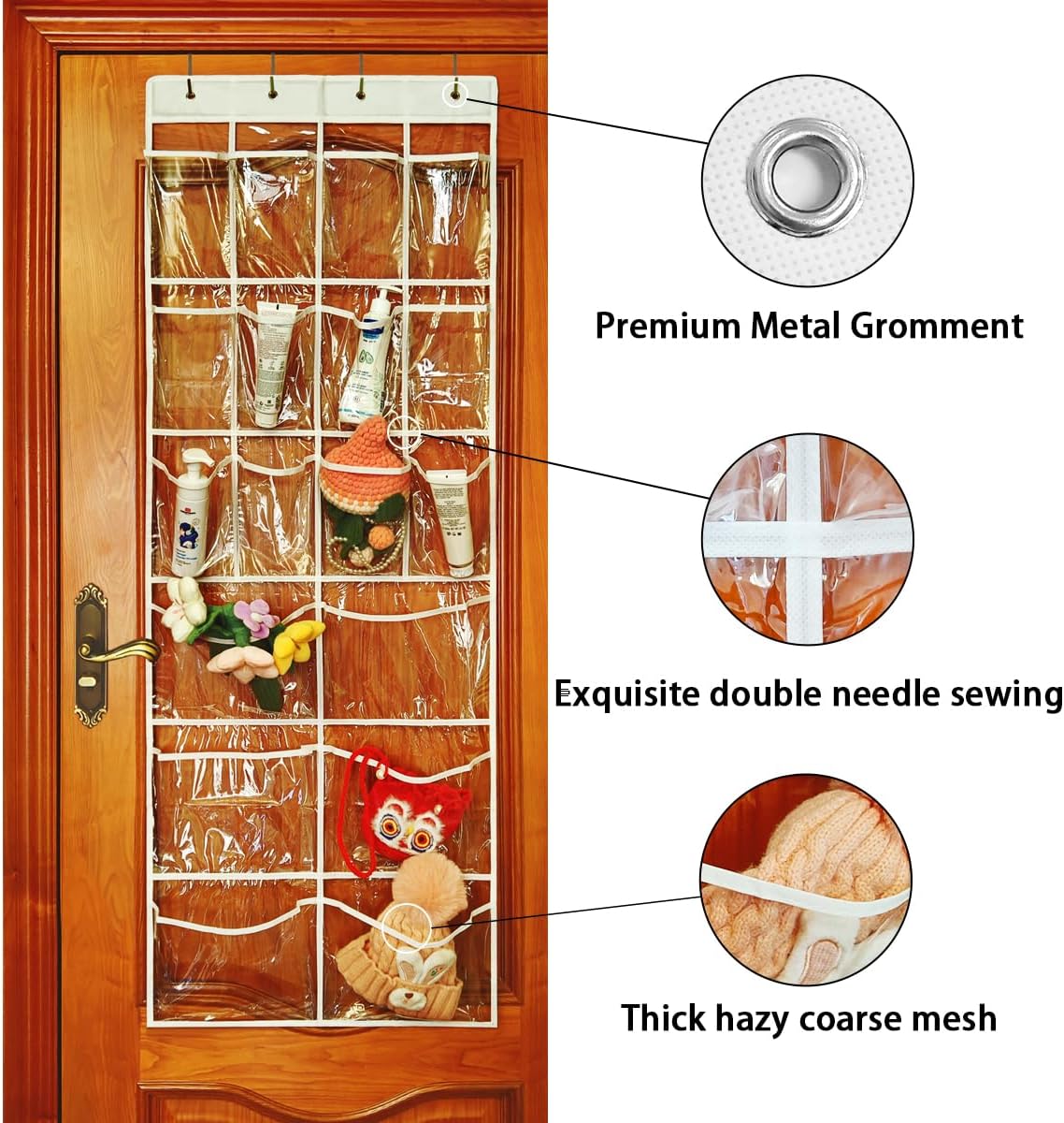 Extra Large Hanging Crystal Clear Over Door Shoe Organizers, Closet Shoe Organizer Shoe Rack Organizer Shoe Storage, 12+6Pockets, 4Hooks, white (59"x 21.6")