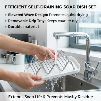 2 pcs Shampoo Bar Holder, Self Draining Soap Dish, Bar Soap Holder for Shower, Kitsch Shampoo Bar Holder, Soap Holder with Drainage Basin, 2-Piece Bathroom Organizer Set