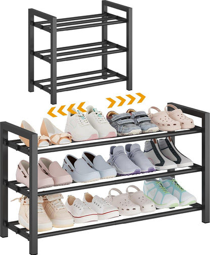 Detsuk 4-Tier Expandable Shoe Rack – Adjustable Metal Shoe Organizer for Closet, Entryway & Mudroom – Stackable, Heavy-Duty Storage, Black