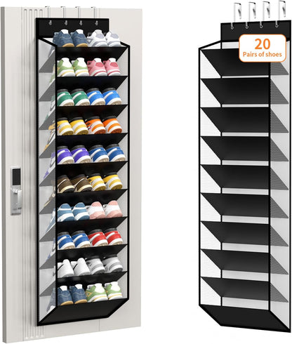KEEPJOY 10 Tiers White Over Door Shoe Organizer Storage, Hanging Shoe Holder for Door with Large Deep Pockets, Fit 20-30 Pairs Shoe Rack for Sneakers, Boots (White)