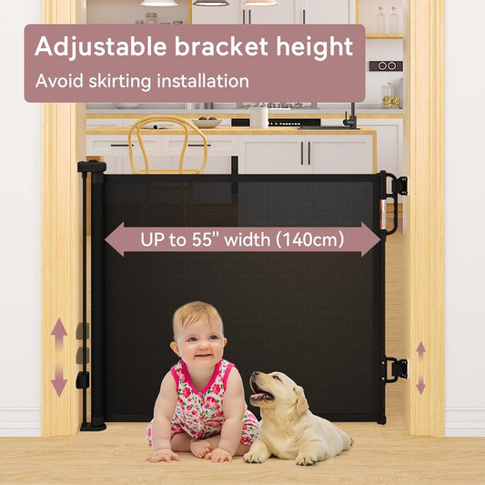 Retractable Baby Gate, Momcozy Mesh Baby Gate or Mesh Dog Gate, 33" Tall,Extends up to 55" Wide, Child Safety Gate for Doorways, Stairs, Hallways, Indoor/Outdoor