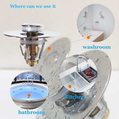 QYHNYJF Bathroom Sink Stopper with Hair Catcher – Universal Pop-Up Drain Strainer for 1.1–1.5 inch US Standard Sink Drain Holes, Anti-Clog Basin Stopper, Silver