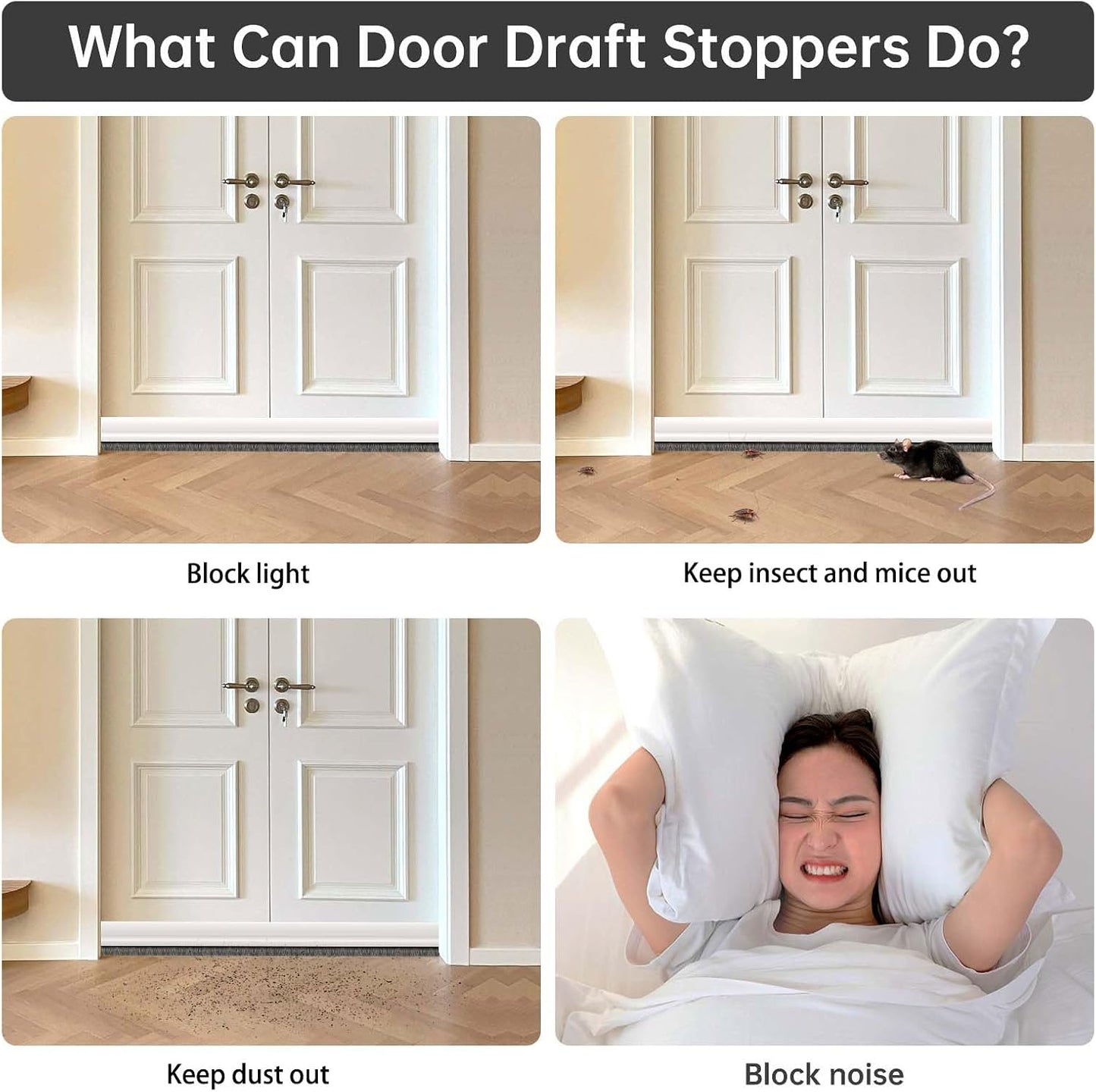 Door Sweep for Bottom of Door, Integrated Bottom Door Draft Stopper with Brush, Self-Adhesive Under Door Seal for Dust/Noise/Hot or Cold Air Insulation, Black 39.37" L/1" W