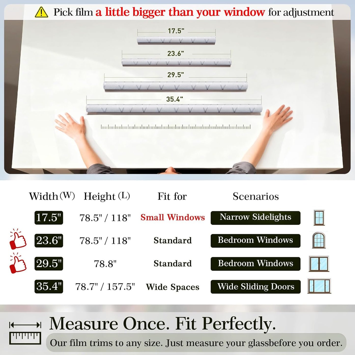 Privacy Window Film Day & Night, Static Cling Frosted Glass Window Film, 99% UV Blocking, No Glue Removable Window Covering for Bathroom Bedroom Kitchen Office (17.5 x 78.7 in)