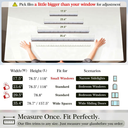 Privacy Window Film Day & Night, Static Cling Frosted Glass Window Film, 99% UV Blocking, No Glue Removable Window Covering for Bathroom Bedroom Kitchen Office (17.5 x 78.7 in)