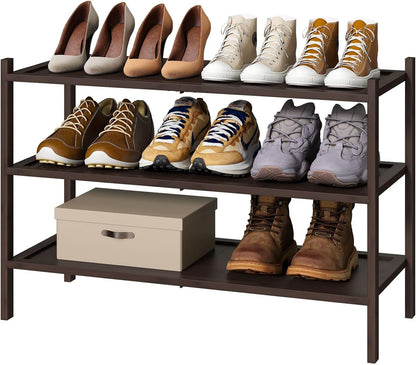 kiplant Small Shoe Rack, 4-Tier Bamboo Wood Shoe Rack for Entryway, Stackable Shoe Organizer for Hallway Closet, Free Standing Shoe Racks for Indoor & Outdoor
