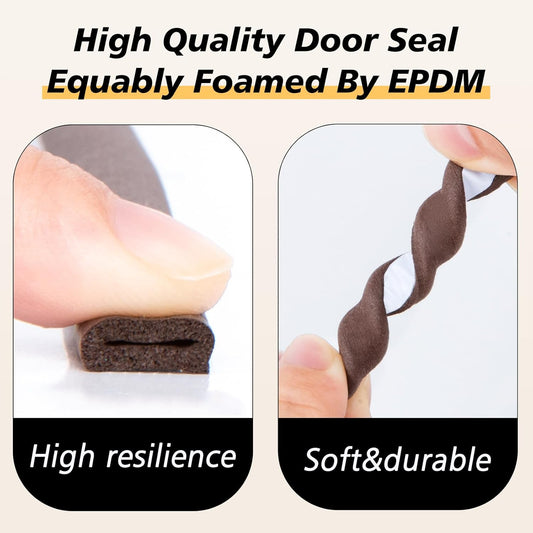 SUNMON Weather Stripping Door Seal Strip, 33Feet (10M) D-Type Soundproofing, Self Adhesive Foam Weatherstrip for Door and Window (Brown)