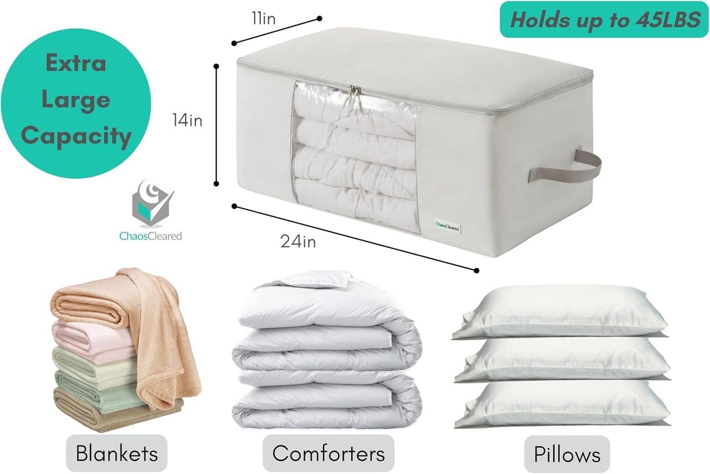 Comforter Storage Bag - Folding Organizer bag for King/Queen Comforters, Pillows, Blankets, Bedding/Quilt, Blanket, Duvet, Large Collapsible Organizers, 24"x14"x11" (Beige, 1-Pack)