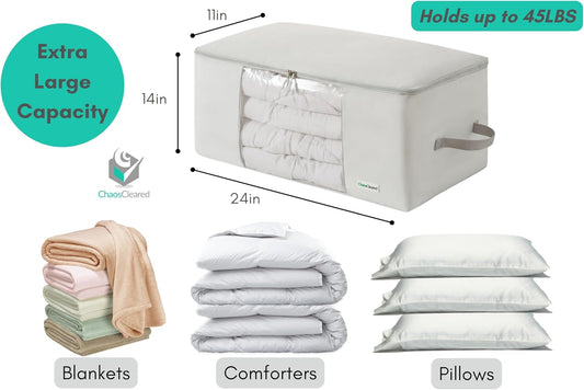 Comforter Storage Bag - Folding Organizer bag for King/Queen Comforters, Pillows, Blankets, Bedding/Quilt, Blanket, Duvet, Large Collapsible Organizers, 24"x14"x11" (Beige, 1-Pack)