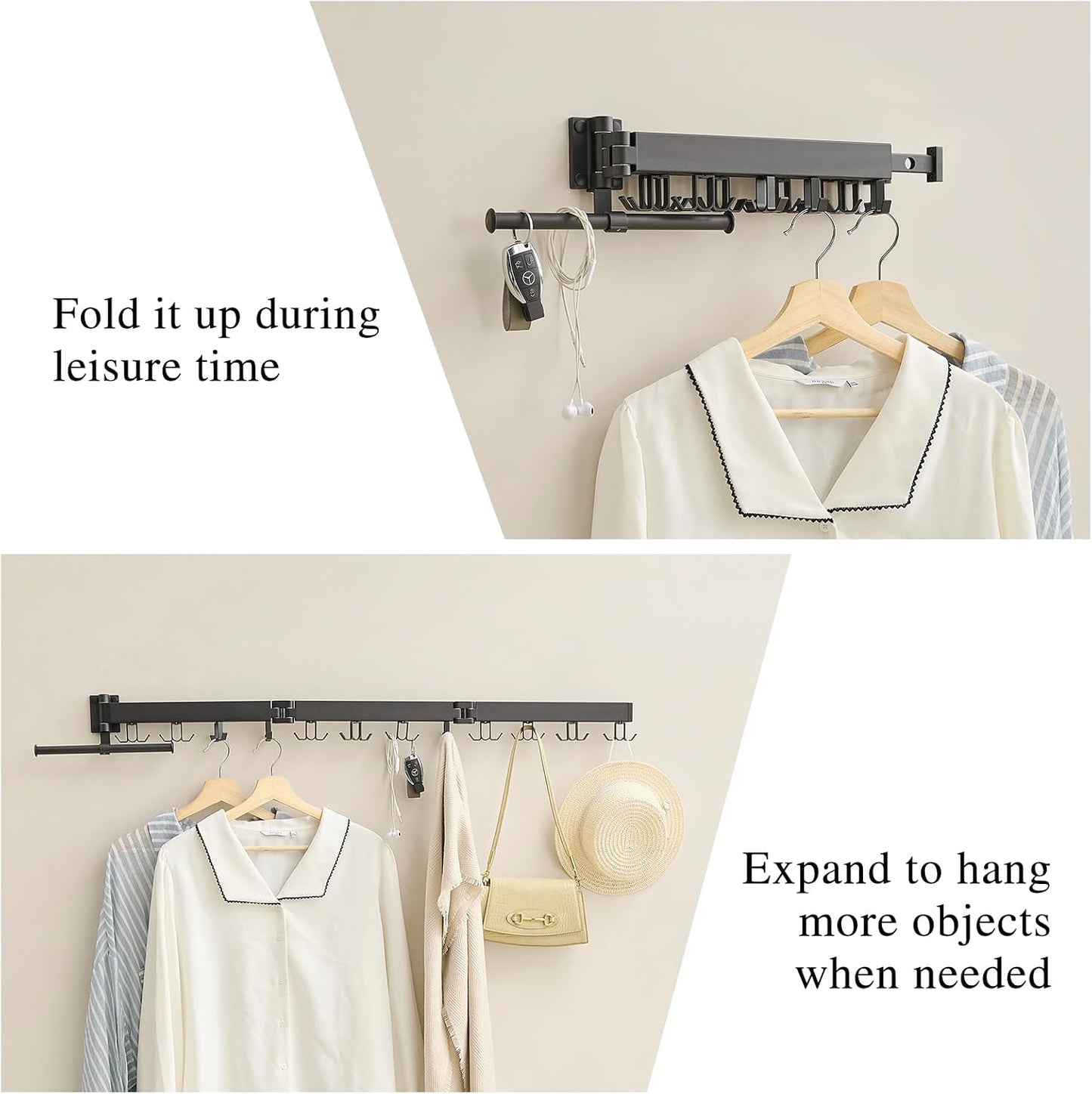 RFOUO Wall Mounted Clothes Drying Rack,Drying Rack Clothing Wall Mount with Foldable Features(Tri-Fold),Space Saver,Wall Mounted Drying Rack for Laundry Balcony Bathroom (White)