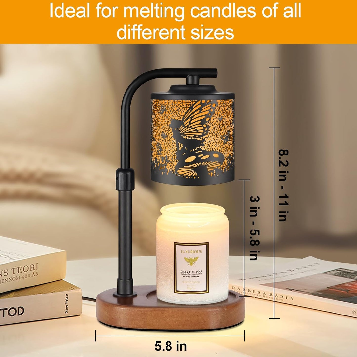 kobodon Candle Warmer Lamp with Timer, Electric Candle Lamp Warmer Birthday for Mom Women Home Bedroom Decor Wax Melt Warmer for Scented Wax with Jar Candles (Dragonfly)