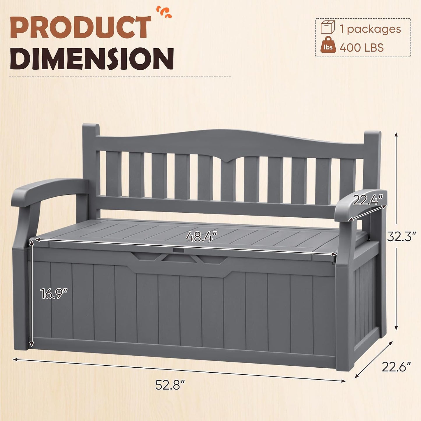 JUMMICO 80 Gallon Resin Outdoor Storage Bench, Large Deck Box with Armrest, Lockable&Waterproof for Garden, Home, Patio, Pools (Black, 80 Gallon)