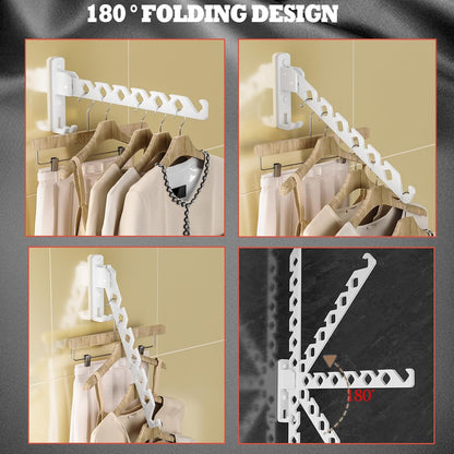 Dr.DJ Wall Mount Coat Hanger Holder Black Clothes Drying Organizer Rack Garment Hooks Aluminium Retractable Folding Indoor Wall Mounted Hanger Space Saver for Laundry Room Bedroom Black 2Pack