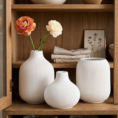 Ceramic Vase Set for Decor, Small Bud Vases, Pastel Decorative Vases for Table, Shelf, Living Room, Kitchen, Nursery, Dorm, (White)