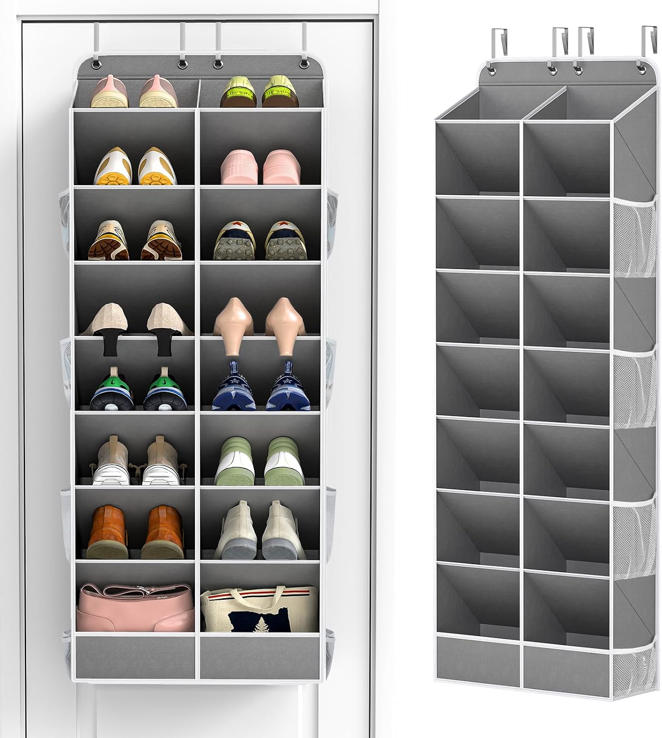 Yecaye 30 Pairs Over the Door Shoe Organizer, Large Capacity Hanging Shoe Rack for Door Hanger with Deep Pockets, Heavy Duty 10 Tier Shoe Holder for Sneakers Boots Heels College Dorm Essentials, Black